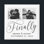 Imã Finalmente Casamento Minimalista 2 Foto Salvar Dat<br><div class="desc">Valeu a pena esperar e agora você está finalmente pronto para enviar suas datas de salvamento! Esses casamento minimalistas, exceto a data em que ímanes são perfeitamente simples, mas super modernos. Personalize facilmente o design, adicionando suas próprias fotos, nomes e data de casamento. Itens correspondentes podem ser encontrados na coleção....</div>