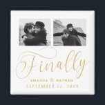 Imã Finalmente Casamento Minimalista 2 Foto Salvar Dat<br><div class="desc">Valeu a pena esperar e agora você está finalmente pronto para enviar suas datas de salvamento! Esses casamento minimalistas, exceto a data em que ímanes são perfeitamente simples, mas super modernos. Personalize facilmente o design, adicionando suas próprias fotos, nomes e data de casamento. Itens correspondentes podem ser encontrados na coleção....</div>