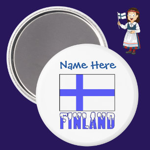 Imã Finlândia Bandeira Finlandesa Azul Personalização