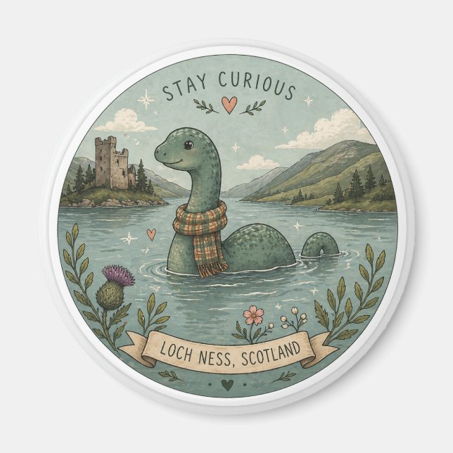 Imã Fique Curioso Aconchegante Críptido Nessie Monstro (Frente)