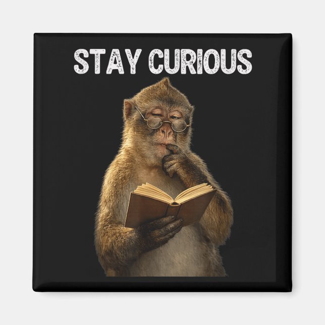 Imã Fique curioso macaco engraçado rato de biblioteca  (Frente)