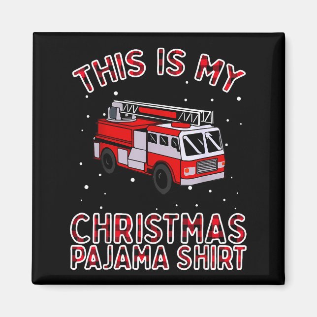 Imã Firefighter Christmas Pajama - Fire Truck Funny Fi (Frente)