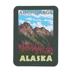 Ímã Fireweed & montanhas - Anchorage, Alaska
