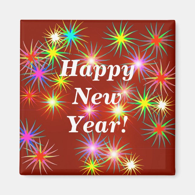 Imã Fireworks Flash de ano novo em vermelho (Frente)