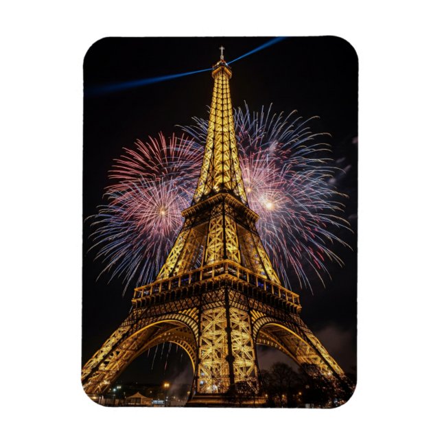 Ímã Fireworks Paris Eiffel Tower Cafes Postcard (Vertical)