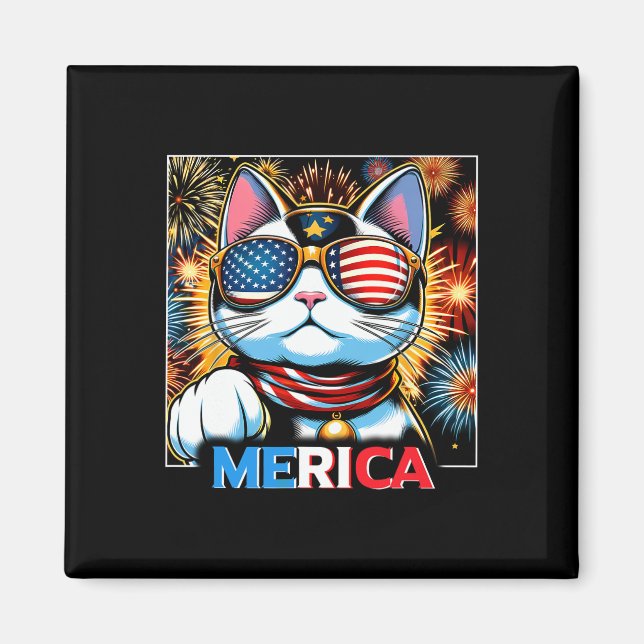 Imã Fireworks Patriótico Maneki Neko Cat Merica (Frente)
