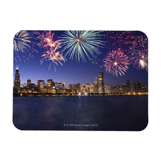 Ímã Fireworks sobre o skyline 2 de Chicago (Horizontal)