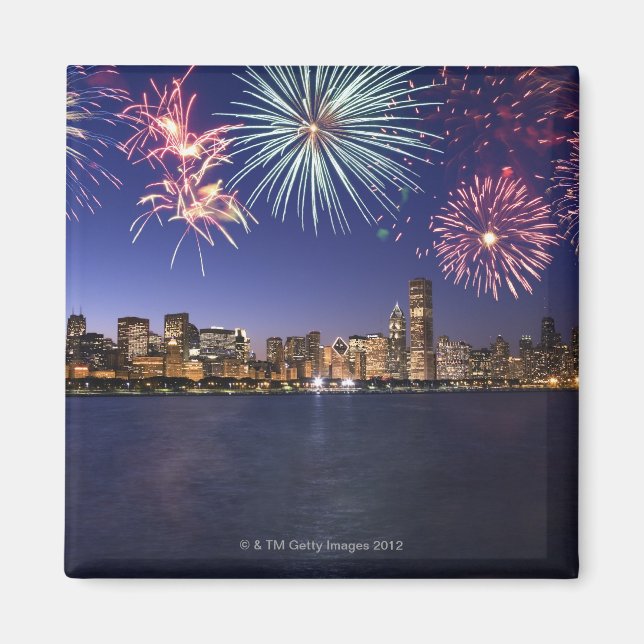 Imã Fireworks sobre o skyline 2 de Chicago (Frente)