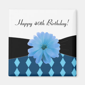 Imã Fita Preta Flor Azul Aniversário de 40 anos