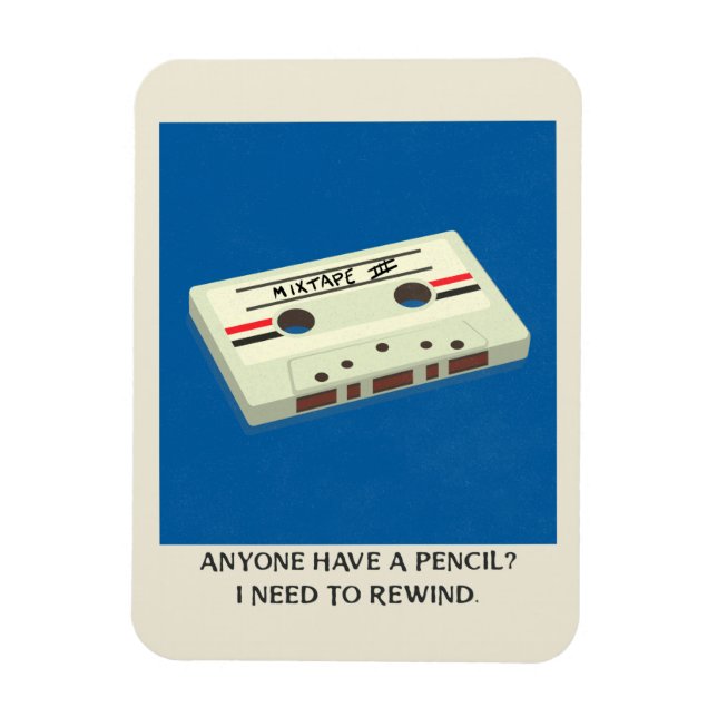 Ímã Fita Retro-Cassete Engraçada Retroativa com Lápis (Vertical)