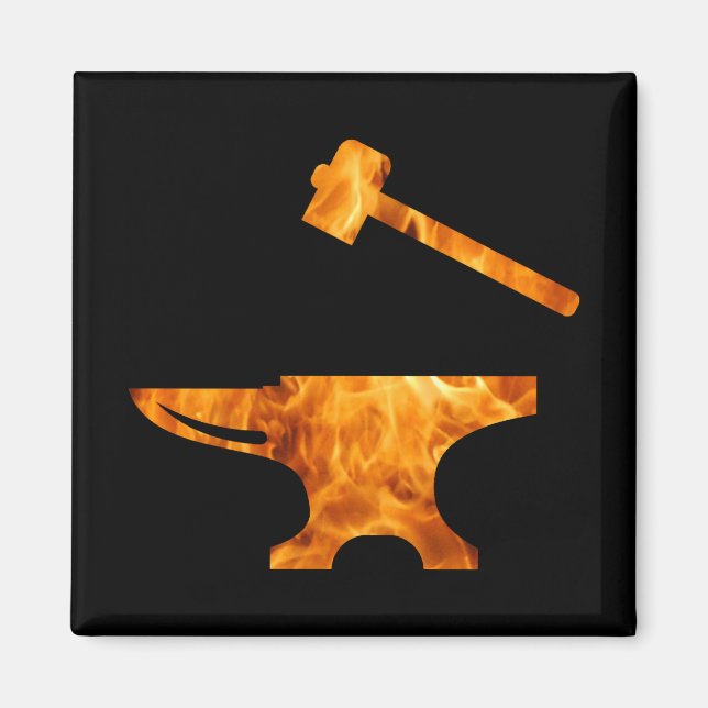 Imã Flaming Anvil & Hammer Blacksmith Metalworking (Frente)