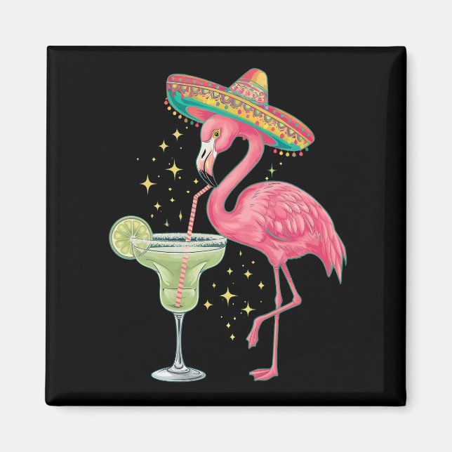 Imã Flamingo Bebendo Margarita Engraçado Poncho Mexica (Frente)