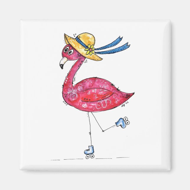 Imã Flamingo, branco e branco, cor-de-rosa, em Skates (Frente)