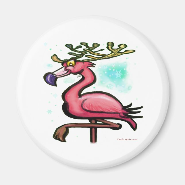 Imã Flamingo Christmas Reindeer (Frente)