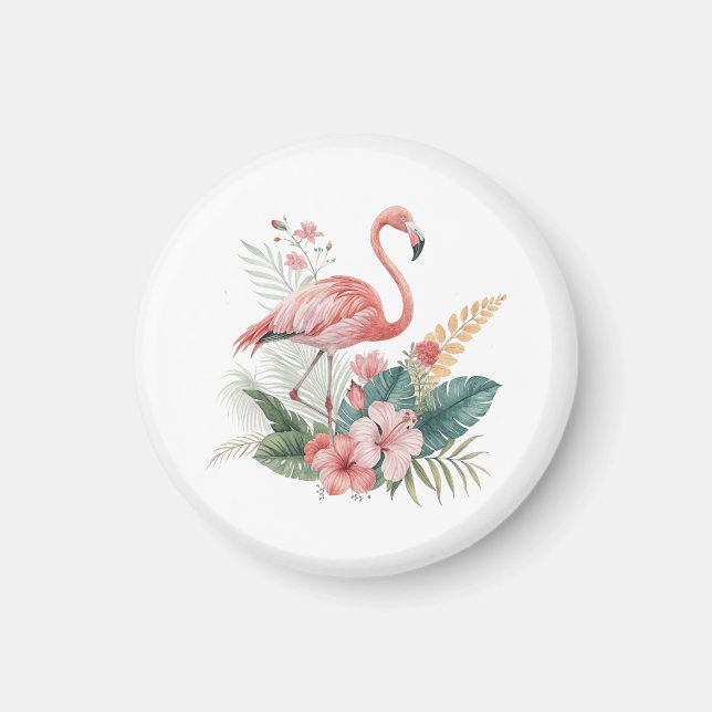 Imã Flamingo Com Flores (Frente)