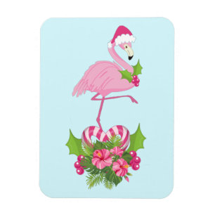 Ímã Flamingo cor-de-rosa no Papai Noel com Buquê de C