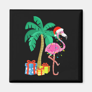 Imã Flamingo cor-de-rosa Palm Tree Tropical Xmas Fu