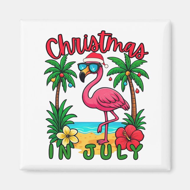 Imã Flamingo de Natal em Julho (Frente)