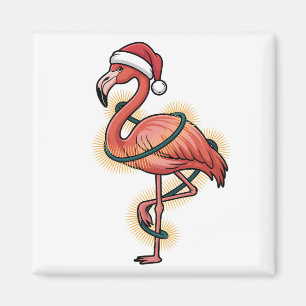 Imã Flamingo Envolto Em Luz de Natal Pássaro Rosa