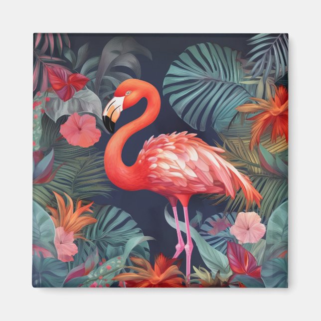 Imã Flamingo Frenzy: Magnet Refrigerador Quadrado (Frente)