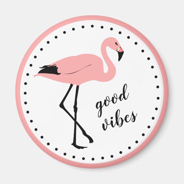 Imã Flamingo Good Vibes Magnet Preto Rosa (Frente)