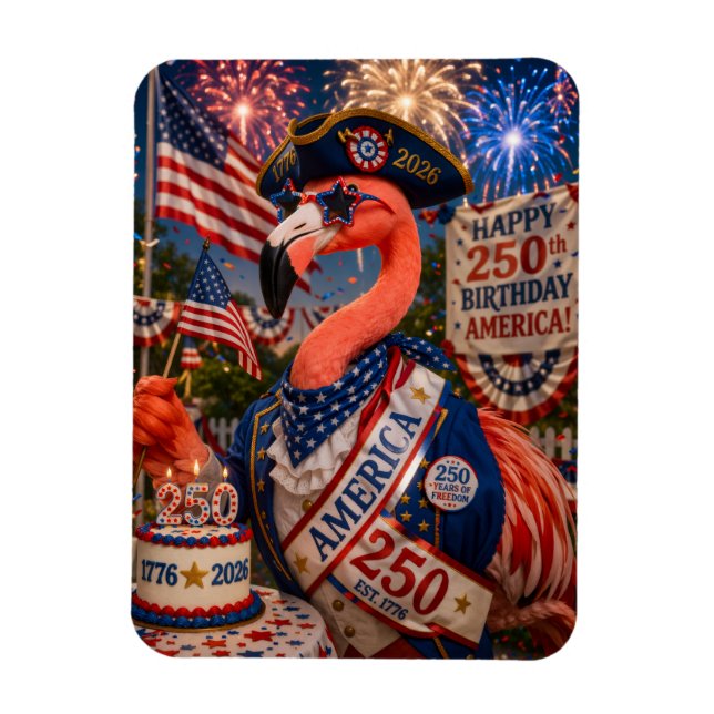 Ímã Flamingo Happy 250th Birthday America July 4t (Vertical)