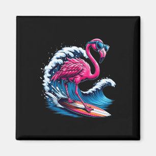 Imã Flamingo Havaiano Surfando Praia Verão Onda