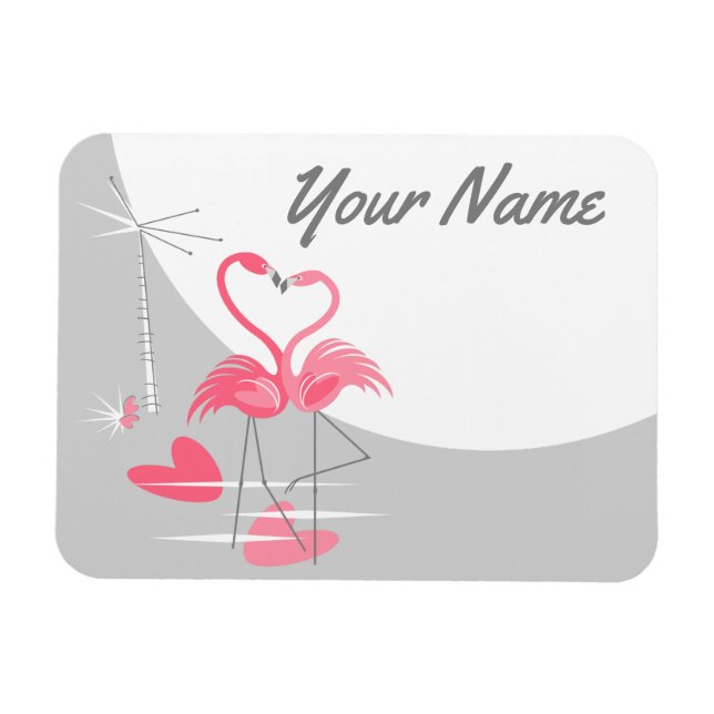 Ímã Flamingo Love Large Moon Name Paisagem (Horizontal)