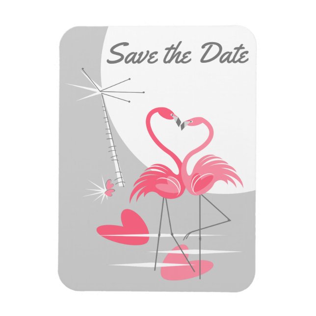 Ímã Flamingo Love Large Moon Save Date Flexível (Vertical)