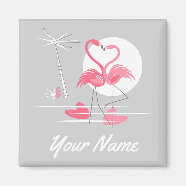 Imã Flamingo Love Name Magnet Square (Frente)