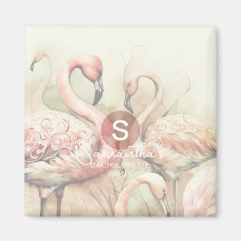 Imã Flamingo Monograma Personalizado Chic Elegante
