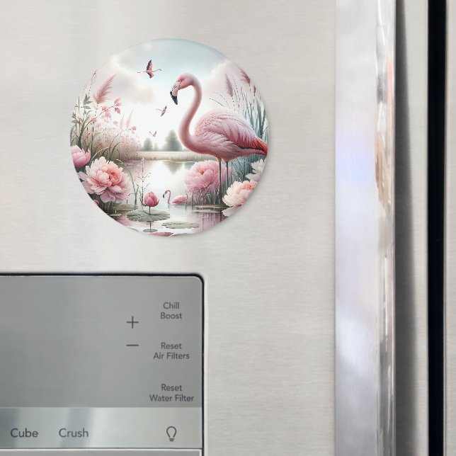 Imã Flamingo na cena floral de Pastel Pond (In Situ (Fridge))