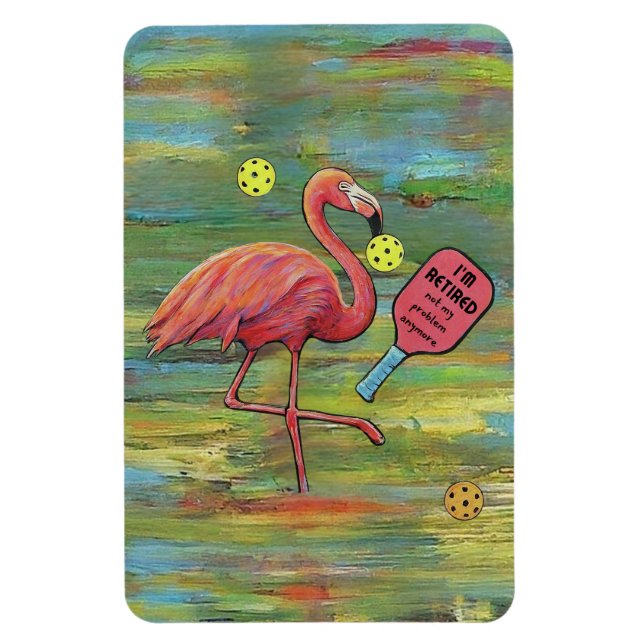 Ímã Flamingo Reformado Jogando Pickleball Watercolor (Vertical)