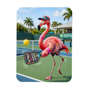 Ímã Flamingo Rosa Aposentado no Clube de Pickleball Tr