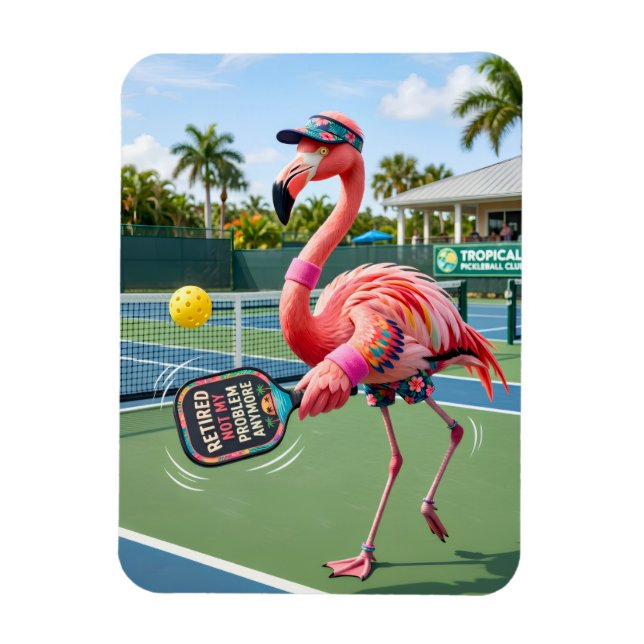 Ímã Flamingo Rosa Aposentado no Clube de Pickleball Tr (Vertical)