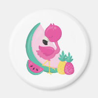 Flamingo rosa com melancia e abacaxi