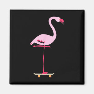 Imã Flamingo Rosa de Skate Cool Desenho Engraçado