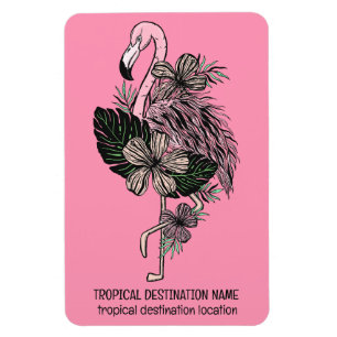 Ímã Flamingo Rosa de Texto Personalizado
