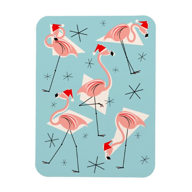 Ímã Flamingo Santas Blue magnet retrato flexível (Vertical)