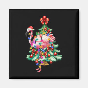 Imã Flamingo Tropical de Verão Chapéu de Papai Noel Na