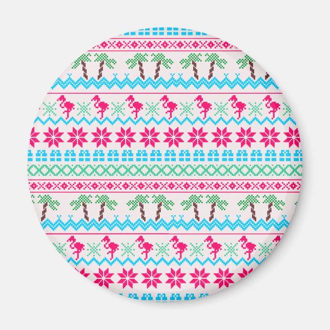 Imã Flamingo Tropical do Suéter de Natal Feio (Frente)