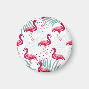 Imã Flamingo tropical e folhas, padrão de verão.