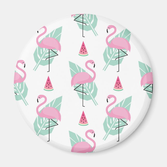 Imã Flamingo & Watermelon Pastel Pattern (Frente)