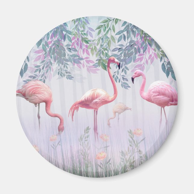 Imã Flamingos cor-de-rosa da família dos brancos tropi (Frente)