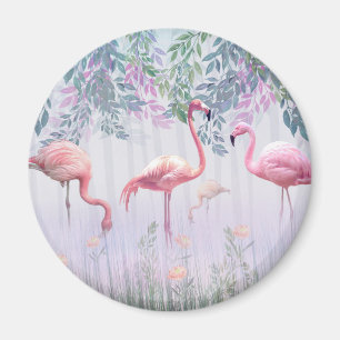 Imã Flamingos cor-de-rosa da família tropical branca