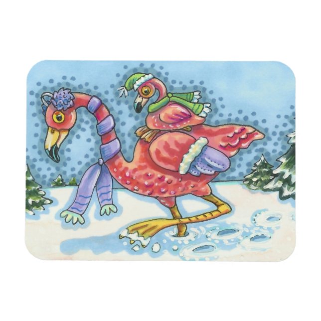 Ímã Flamingos cor-de-rosa MAGNET NATAL de neve profund (Horizontal)