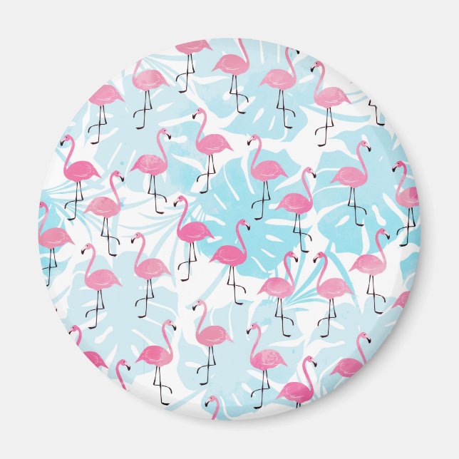 Imã flamingos graciosos e folhas de monstera (Frente)
