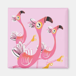 Imã Flamingos Roller Skating