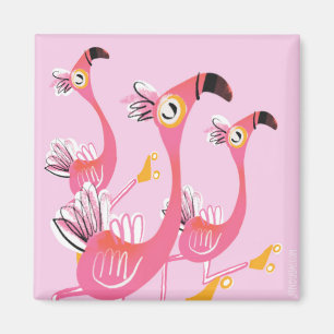 Imã Flamingos Roller Skating
