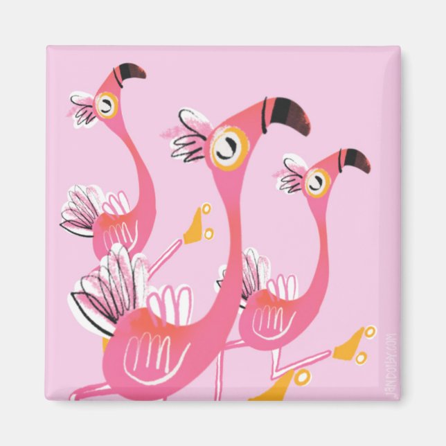 Imã Flamingos Roller Skating (Frente)
